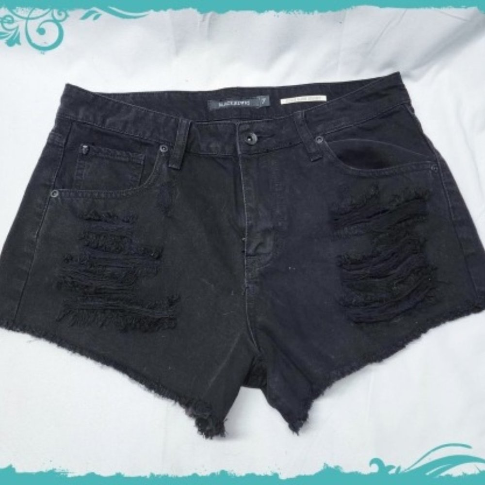 Blackheart Black Factory Destroyed High Rise Shorts